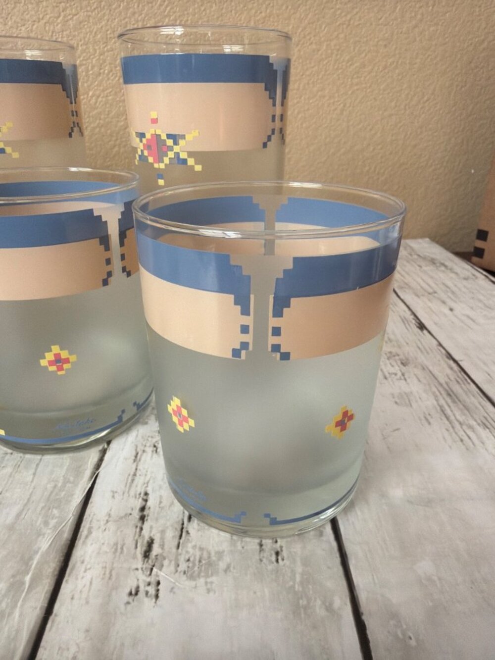 Vintage Noritake Arizona Frosted Glass Tumblers Set of 8 Southwest Santa Fe Azte - Picture 8 of 14